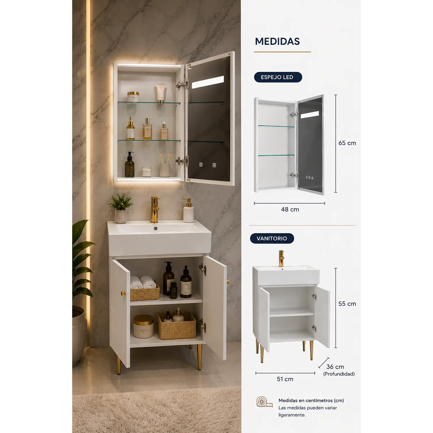  Mueble Vanitorio Con Espejo 50cm BLANCO 3