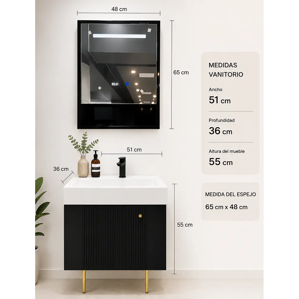 Mueble Vanitorio Con Espejo 50cm NEGRO 3