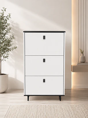 Mueble zapatero color blanco con negro (107 x 60 x 17 cm)