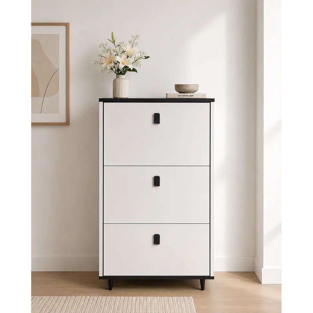 Mueble Zapatero Blanco con Negro (106 × 60 × 24 cm) 1