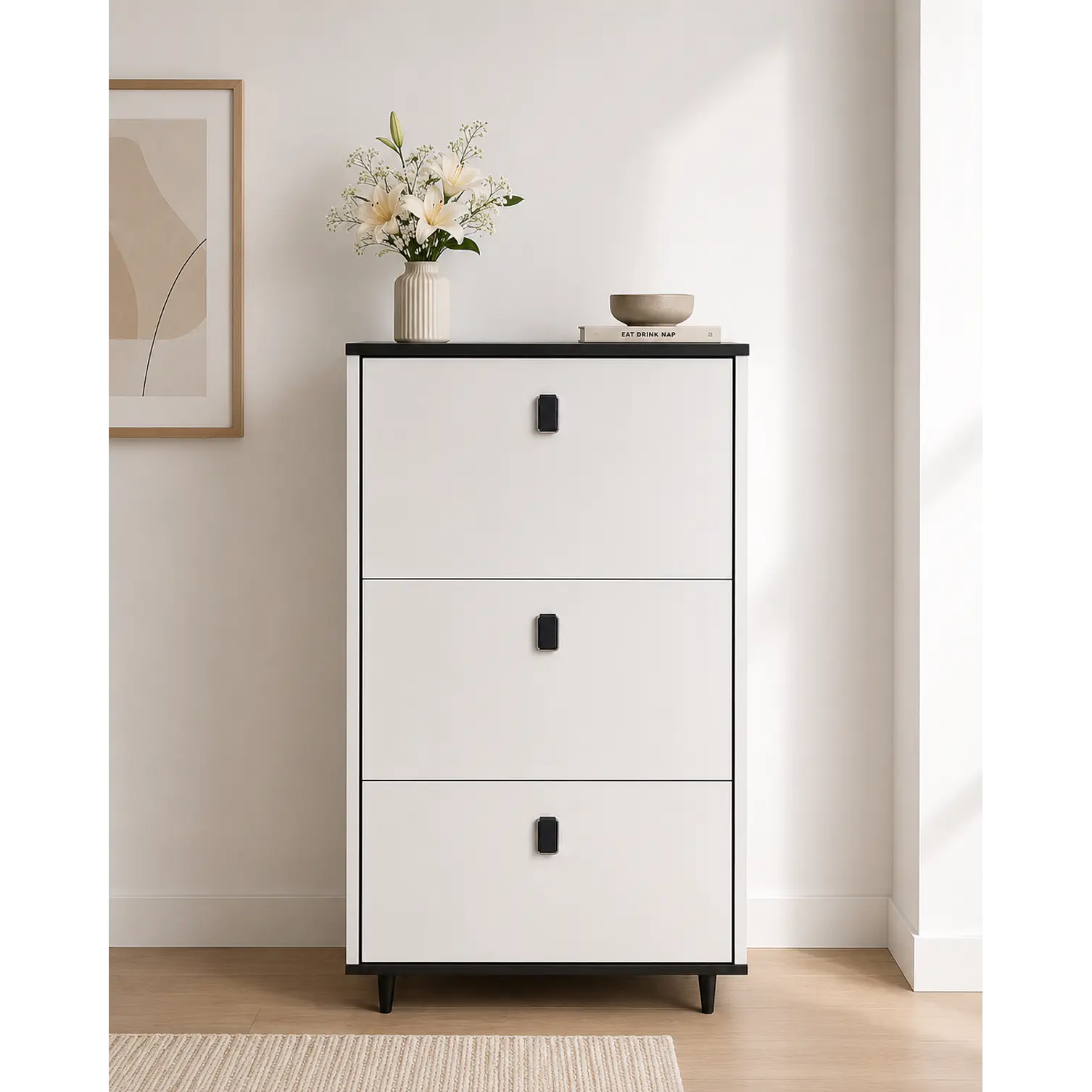 Mueble Zapatero Blanco con Negro (106 × 60 × 24 cm) 1