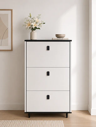 Mueble Zapatero Blanco con Negro (106 × 60 × 24 cm)