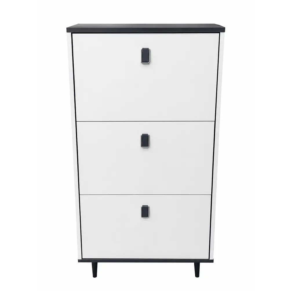 Mueble Zapatero Blanco con Negro (106 × 60 × 24 cm) 2
