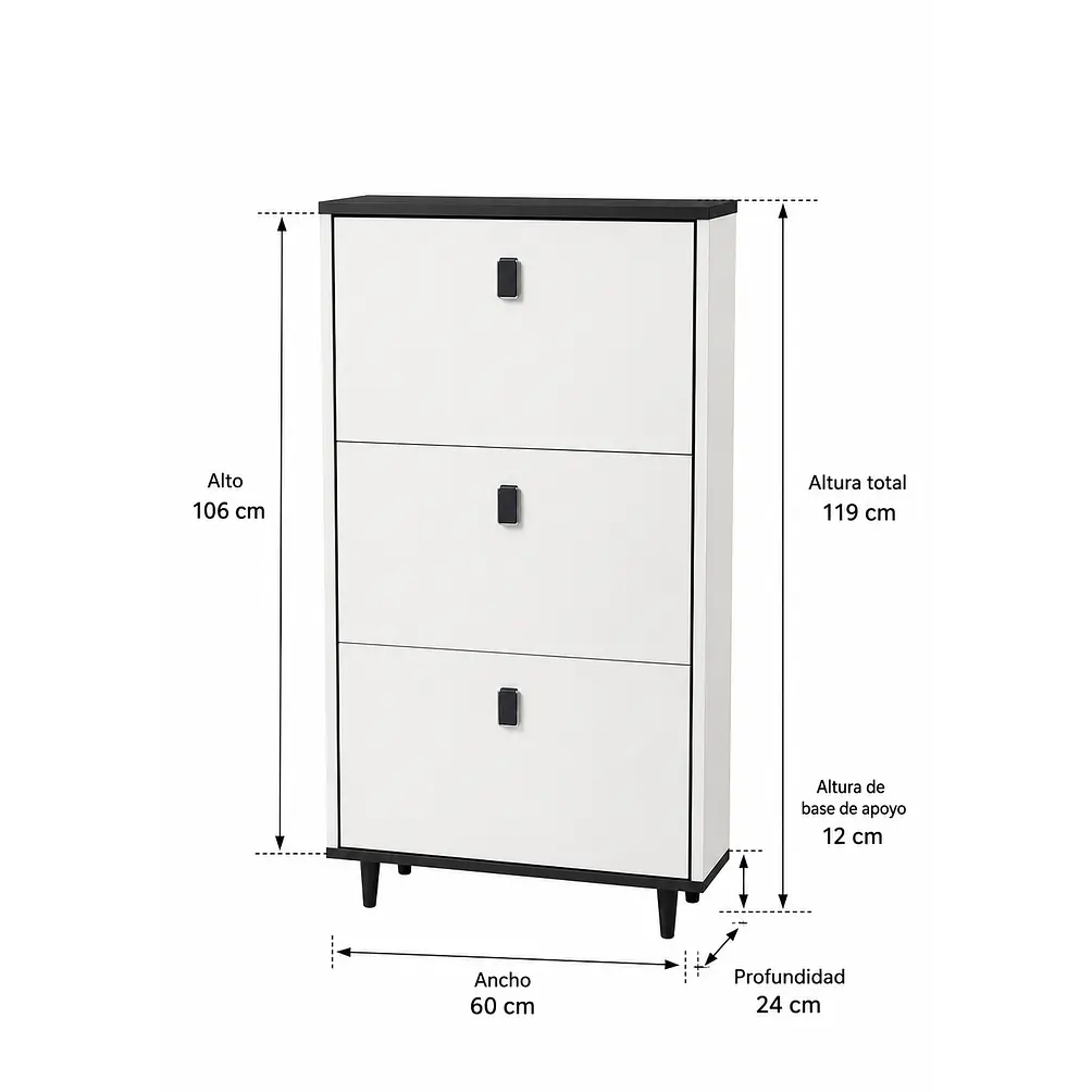 Mueble Zapatero Blanco con Negro (106 × 60 × 24 cm) 3