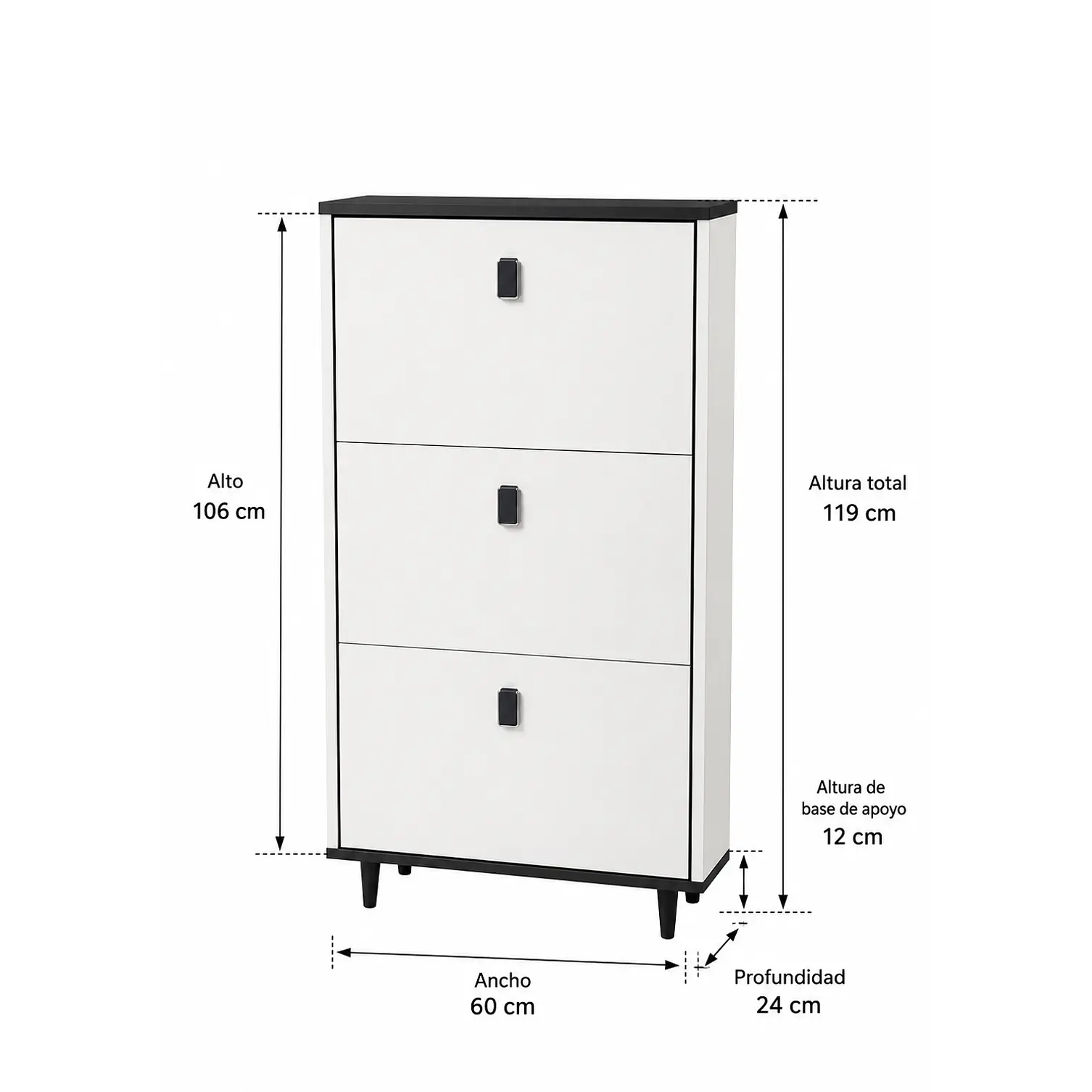 Mueble Zapatero Blanco con Negro (106 × 60 × 24 cm) 3