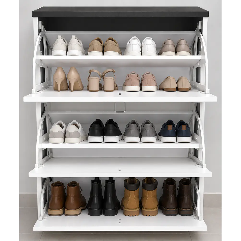 Mueble Zapatero Blanco con Negro (106 × 60 × 24 cm) 4