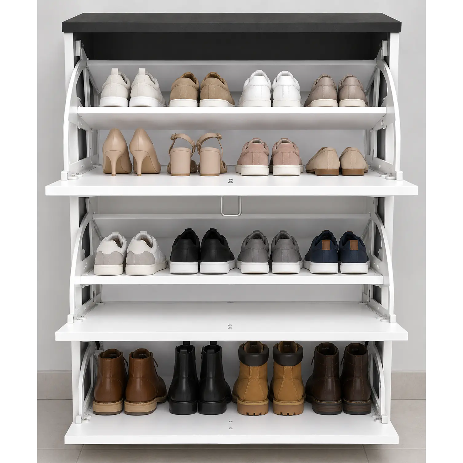Mueble Zapatero Blanco con Negro (106 × 60 × 24 cm) 4