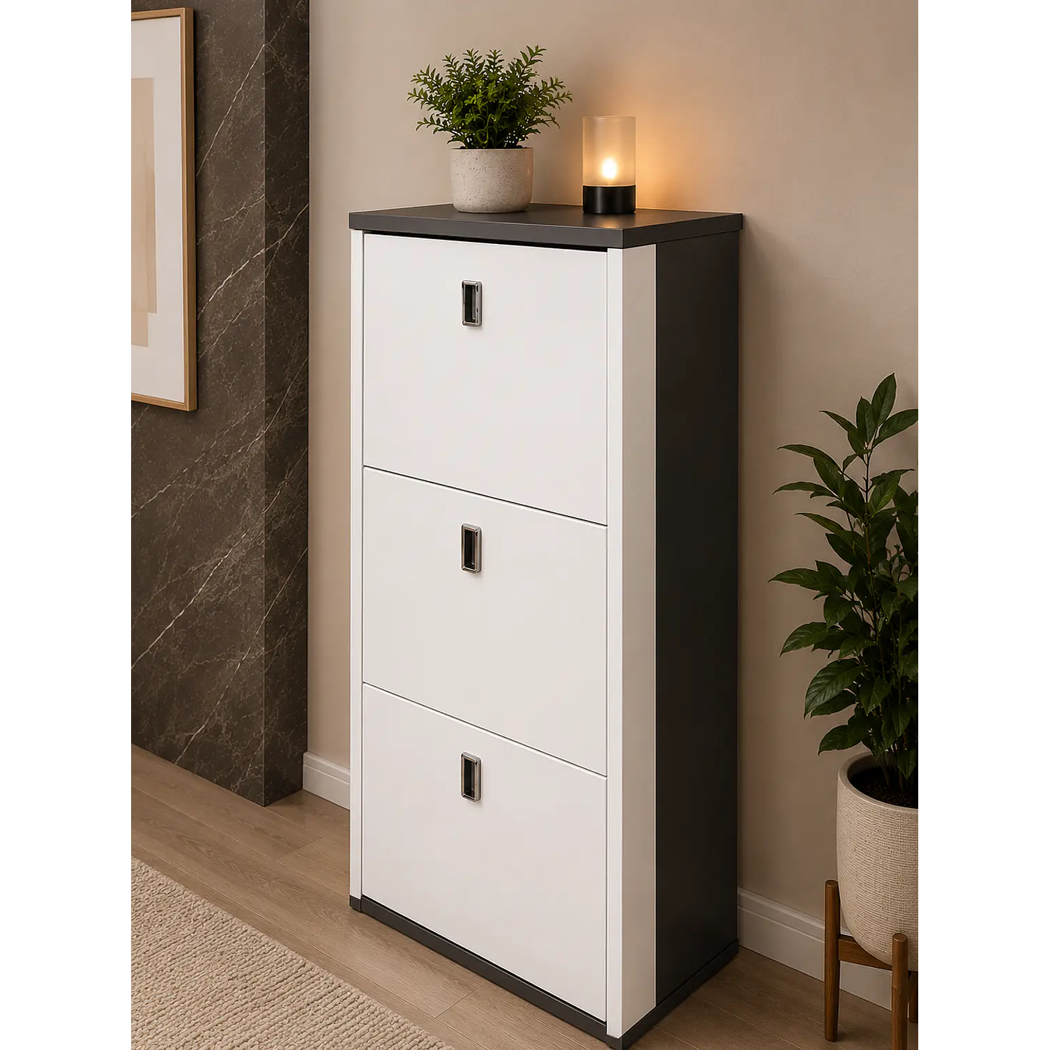 Mueble Zapatero Blanco con Negro (106 × 60 × 24 cm) 5