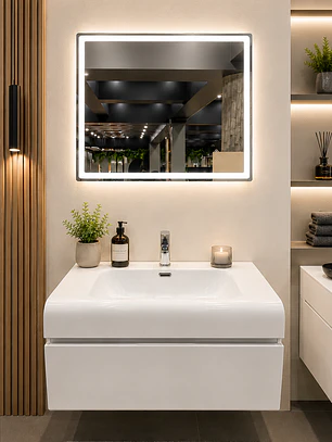 Mueble Vanitorio Con Espejo 80cm Blanco con Espejo Led