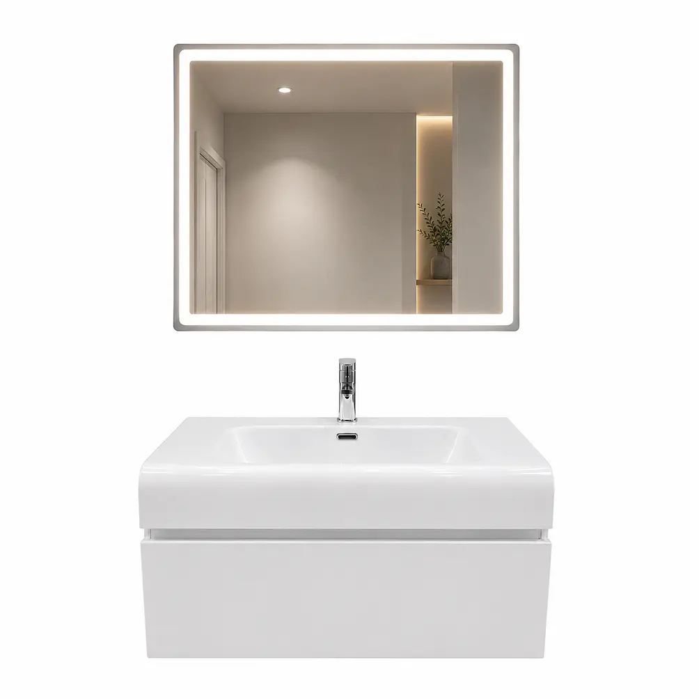 Vanitorio Flotante Completo Blanco 80 cm Con Espejo LED 3