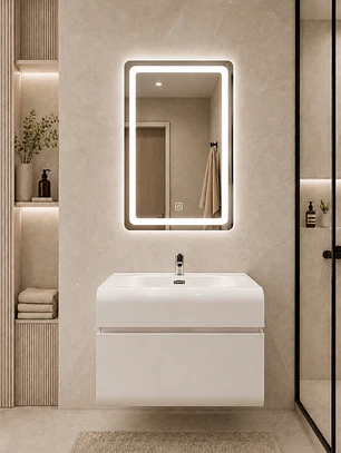 Vanitorio Flotante Completo Blanco 60 cm Con Espejo LED