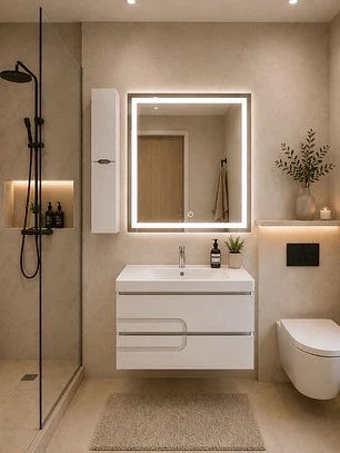 Mueble Vanitorio Con Espejo Y Estante 80cm BLANCO con Espejo Led