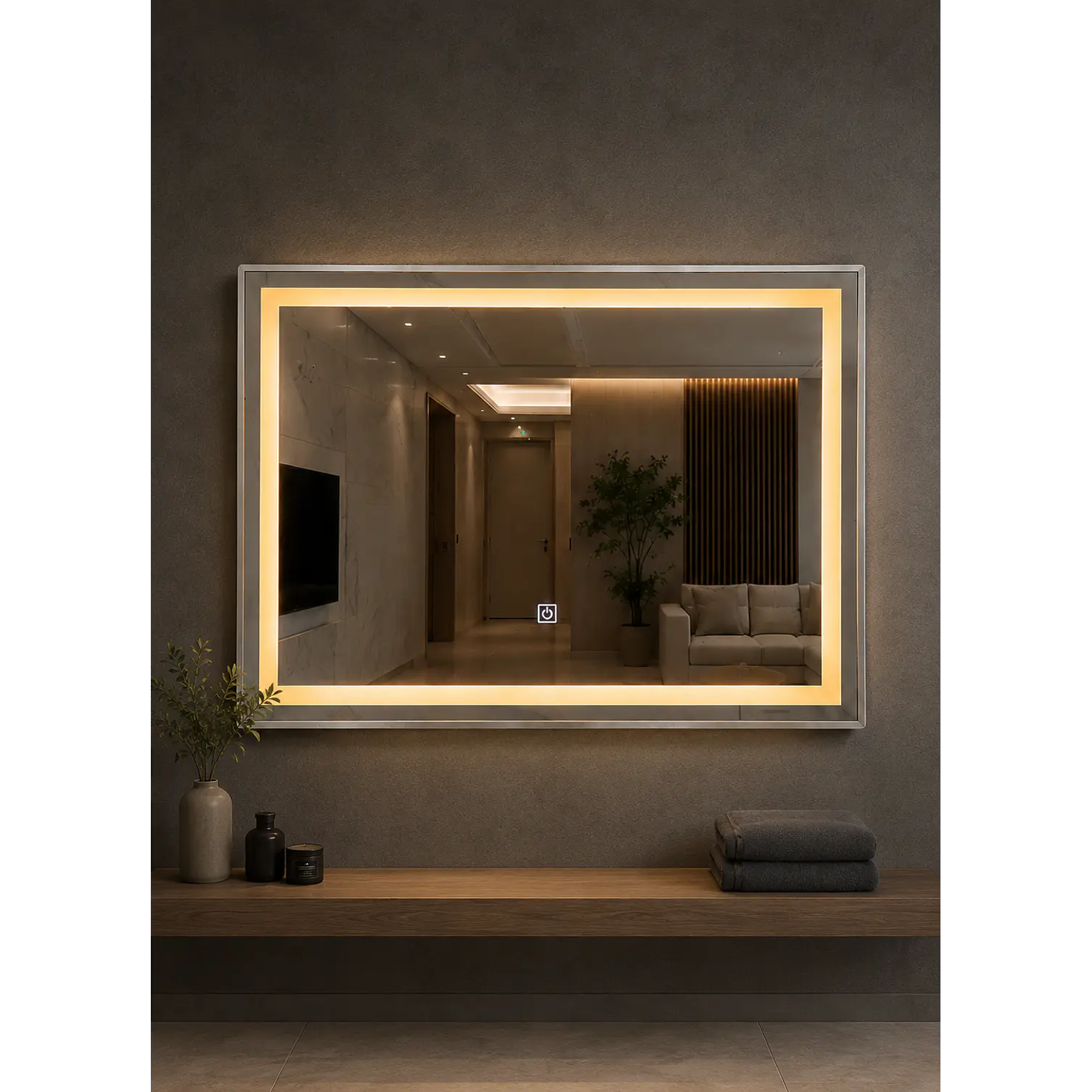 Espejo LED Rectangular Silver 80x60 cm 1
