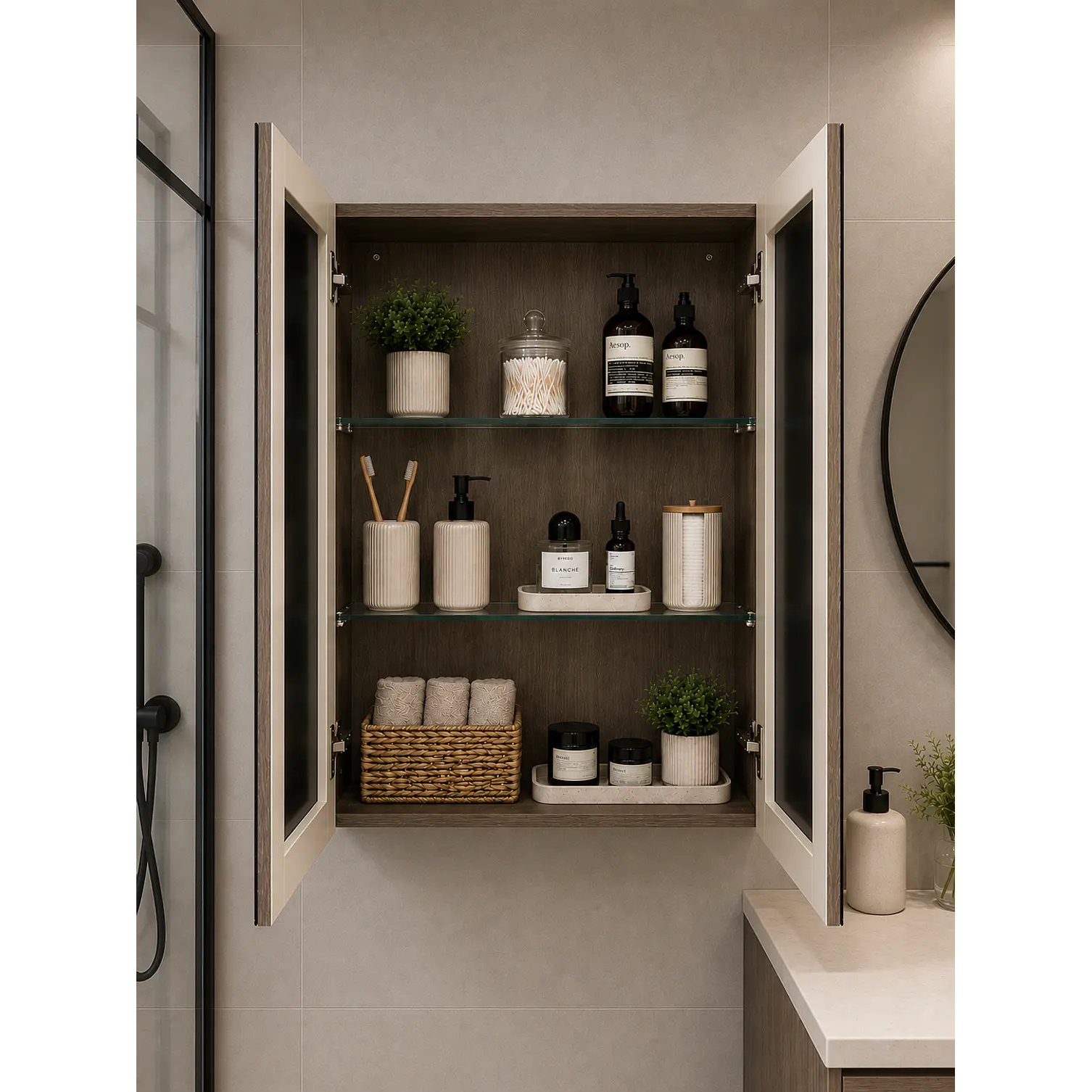 Gabinete Organizador de Baño con Espejo Doble Puerta 2