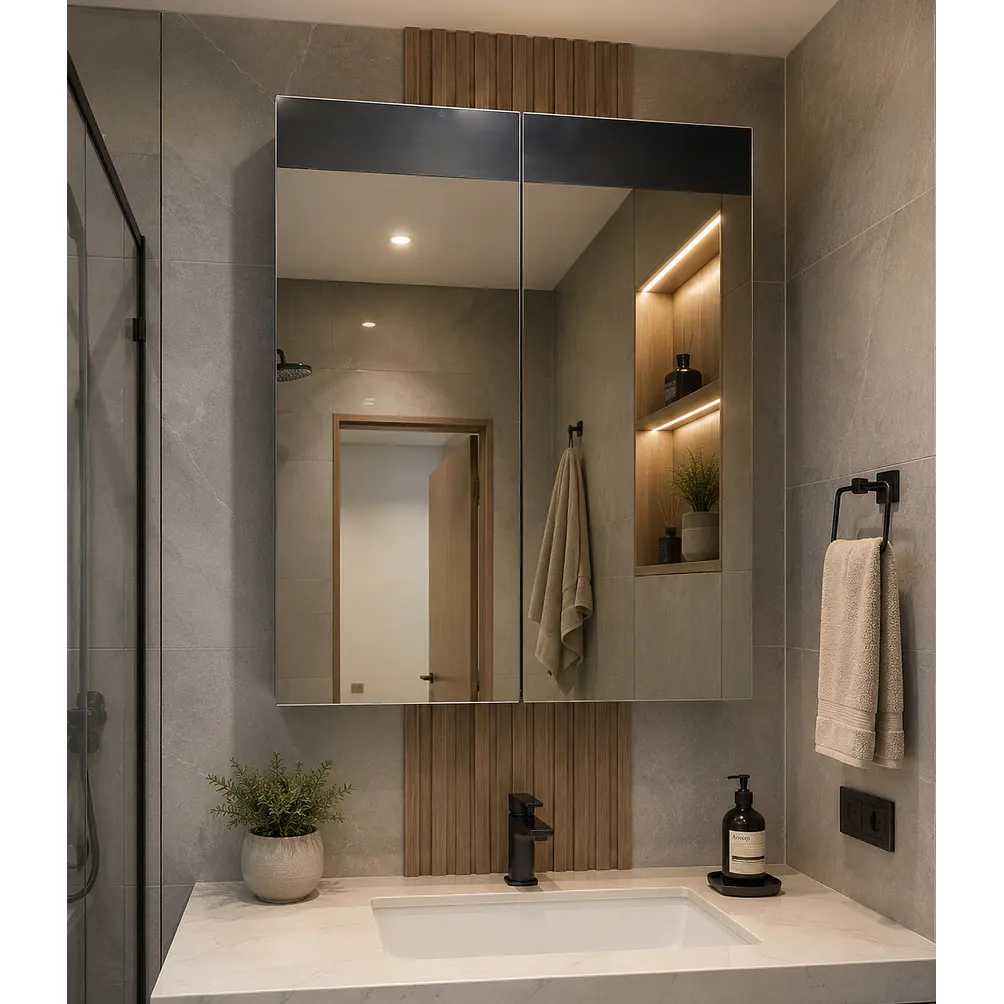 Gabinete Organizador de Baño con Espejo Doble Puerta 1