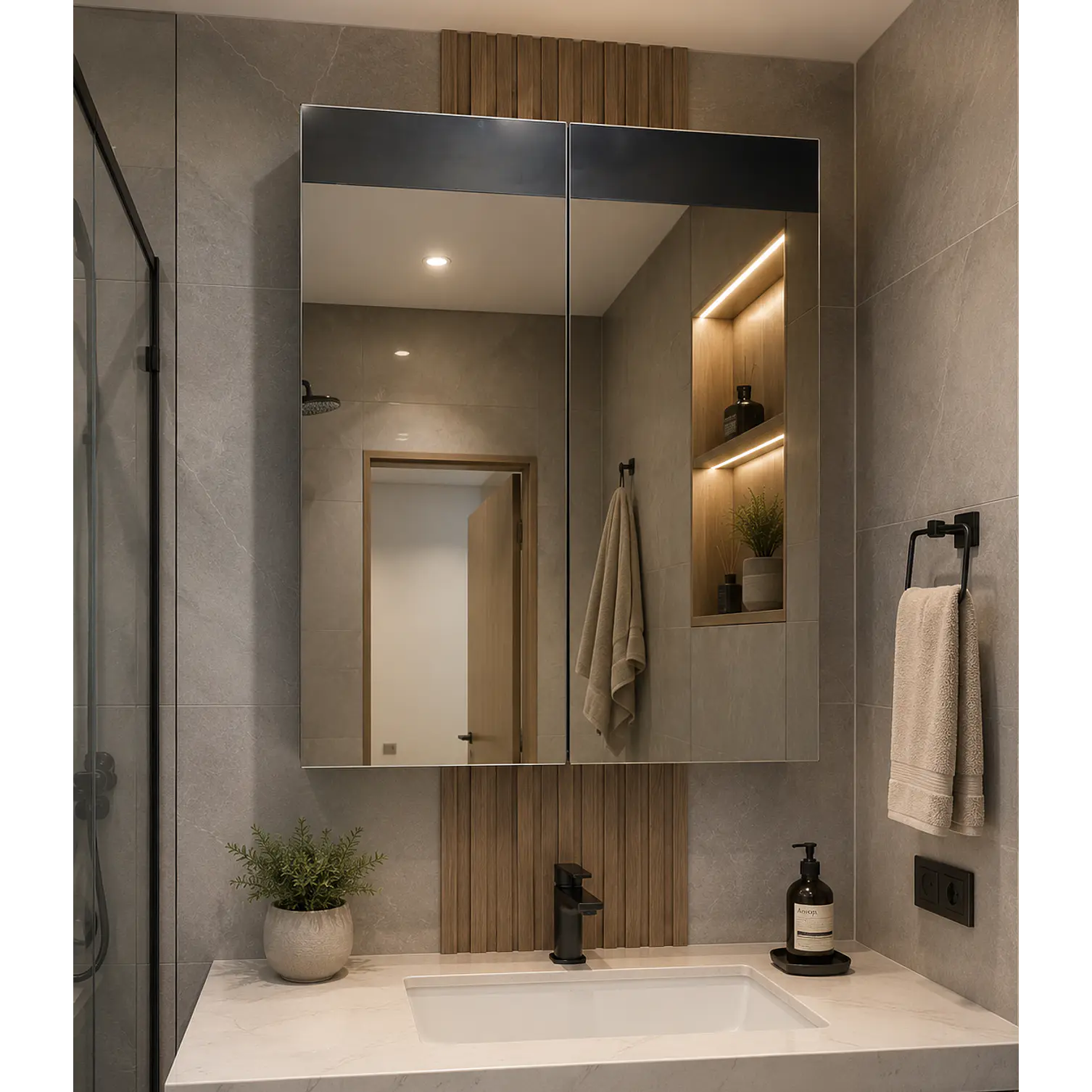 Gabinete Organizador de Baño con Espejo Doble Puerta 1