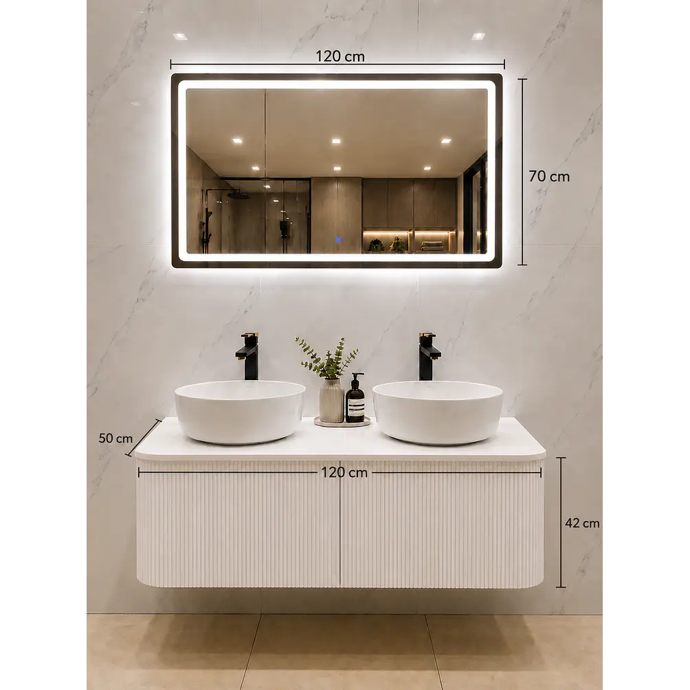 Vanitorio Flotante Completo Blanco 120 cm Con Espejo LED 2