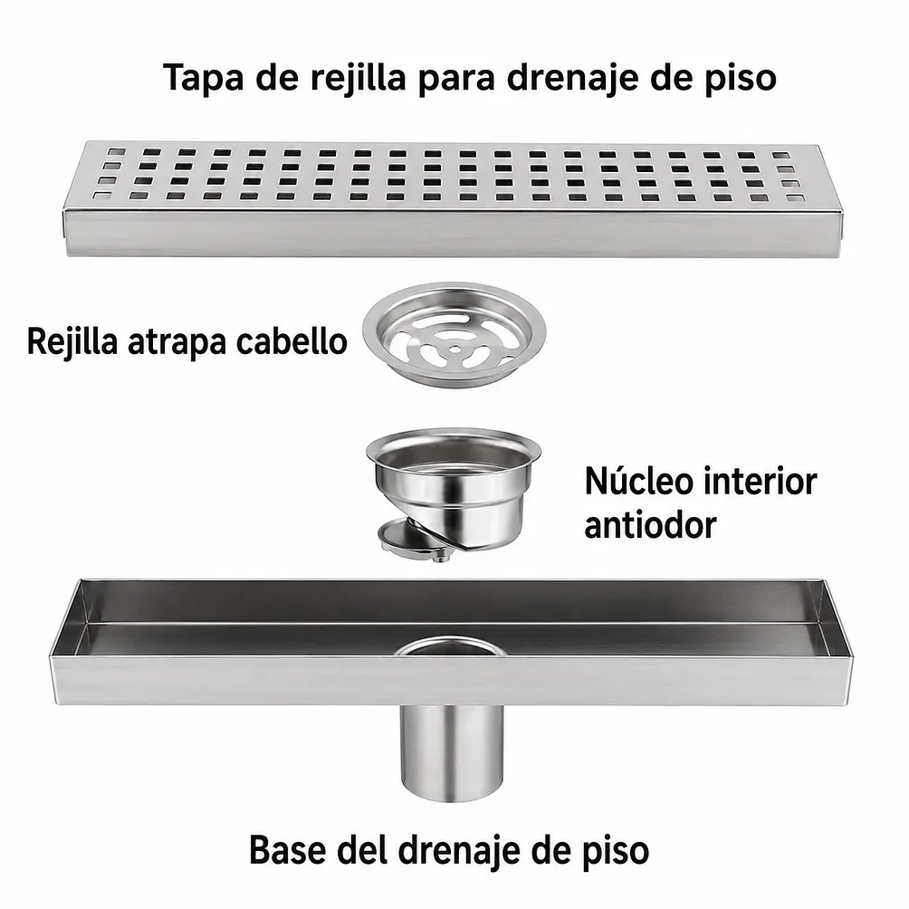 Rejilla de Desagüe Lineal cuadradas para Ducha de Acero Inoxidable 20cmx8cm 2