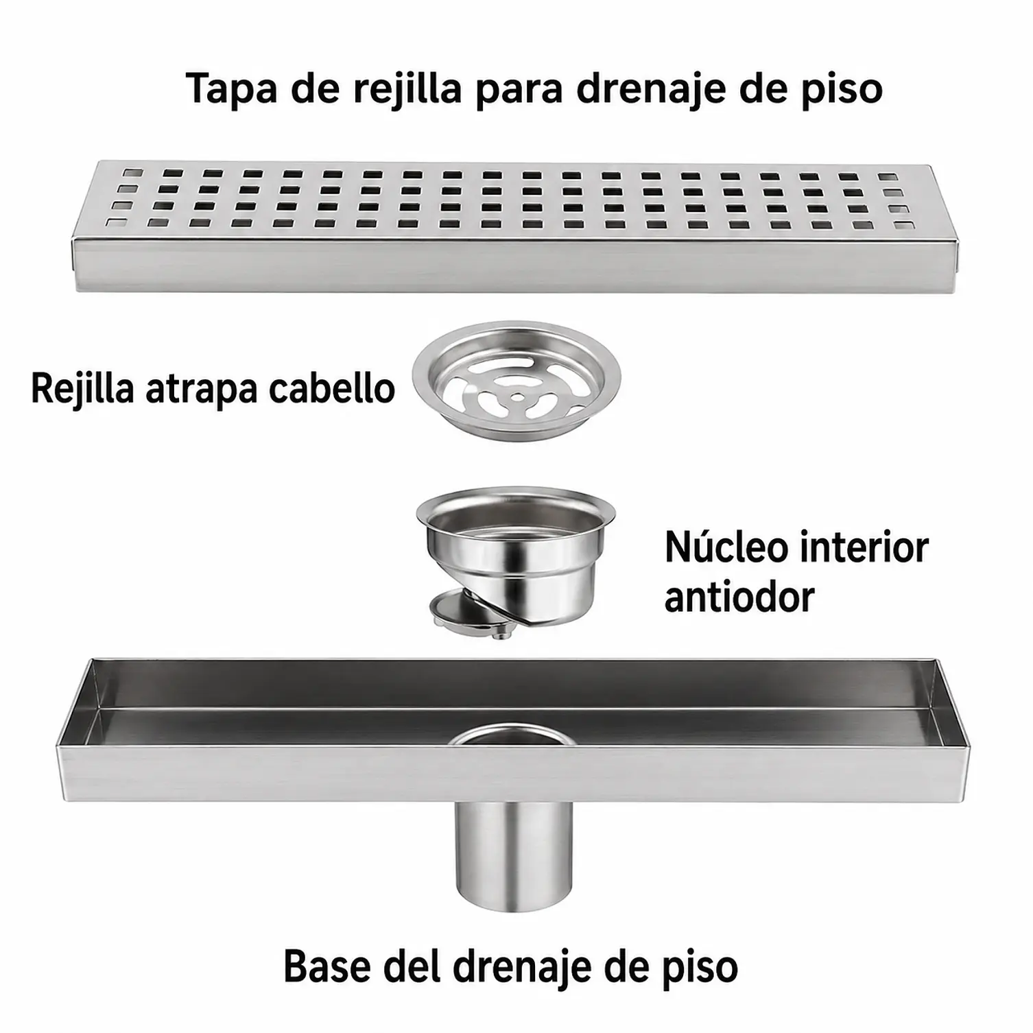 Rejilla de Desagüe Lineal cuadradas para Ducha de Acero Inoxidable 20cmx8cm 2
