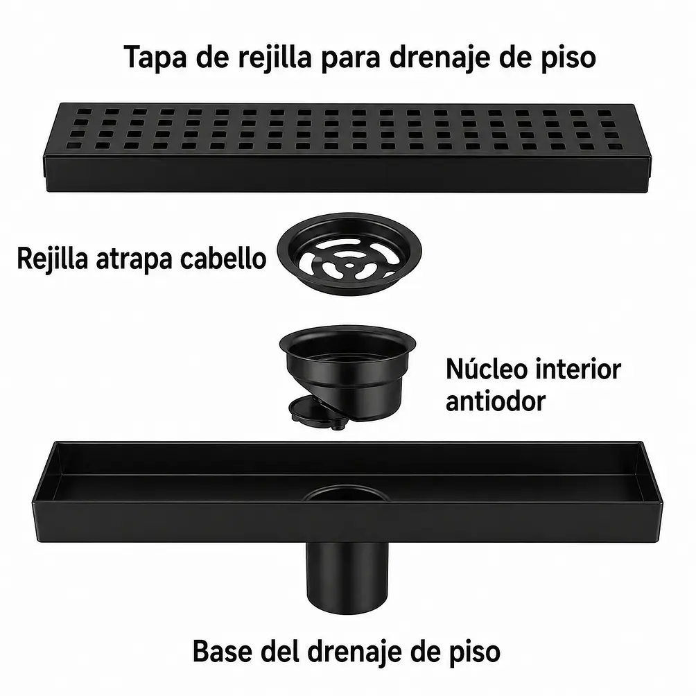 Rejilla de Desagüe Lineal para Ducha de Acero Inoxidable Negro Mate Premium 40cmx10cm 2