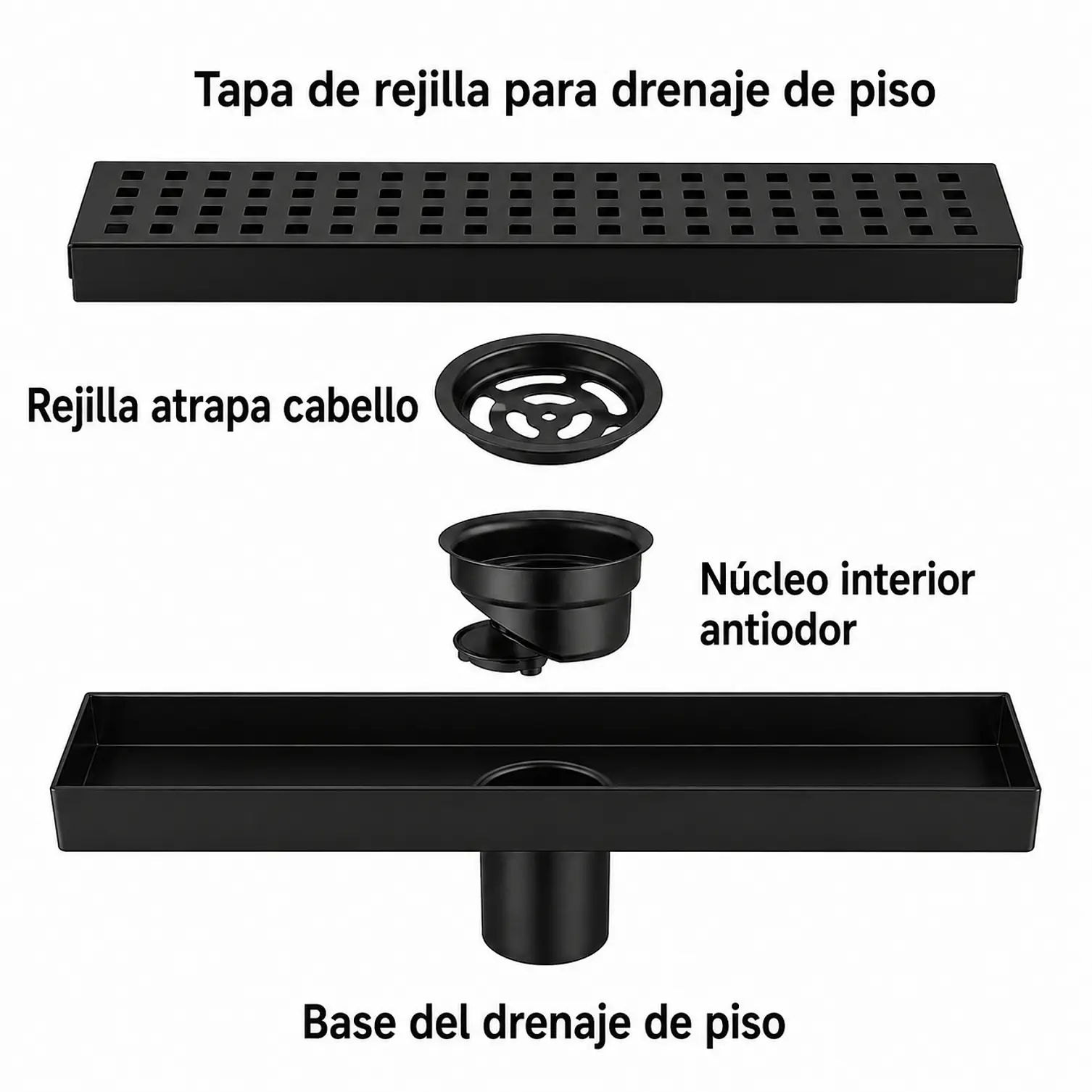 Rejilla de Desagüe Lineal para Ducha de Acero Inoxidable Negro Mate Premium 40cmx10cm 2