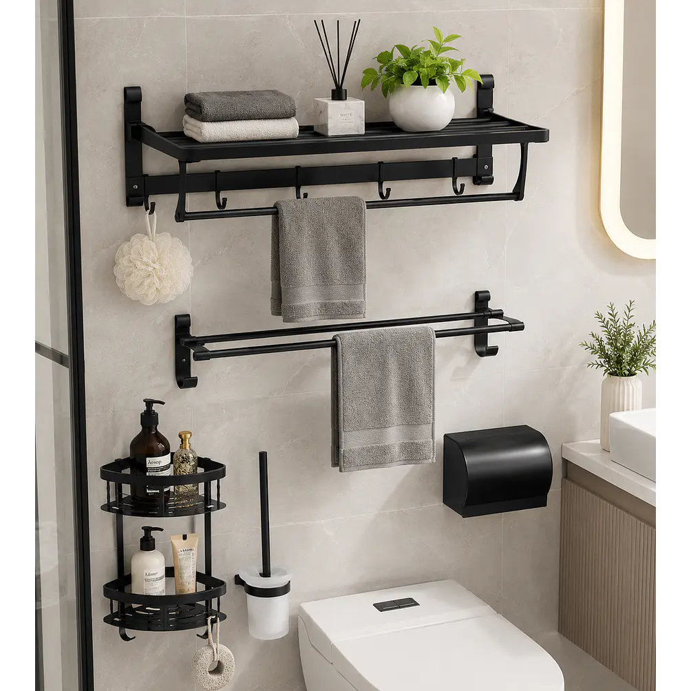 Set de Accesorios para Baño de Aluminio Negro Mate 5 Piezas 1