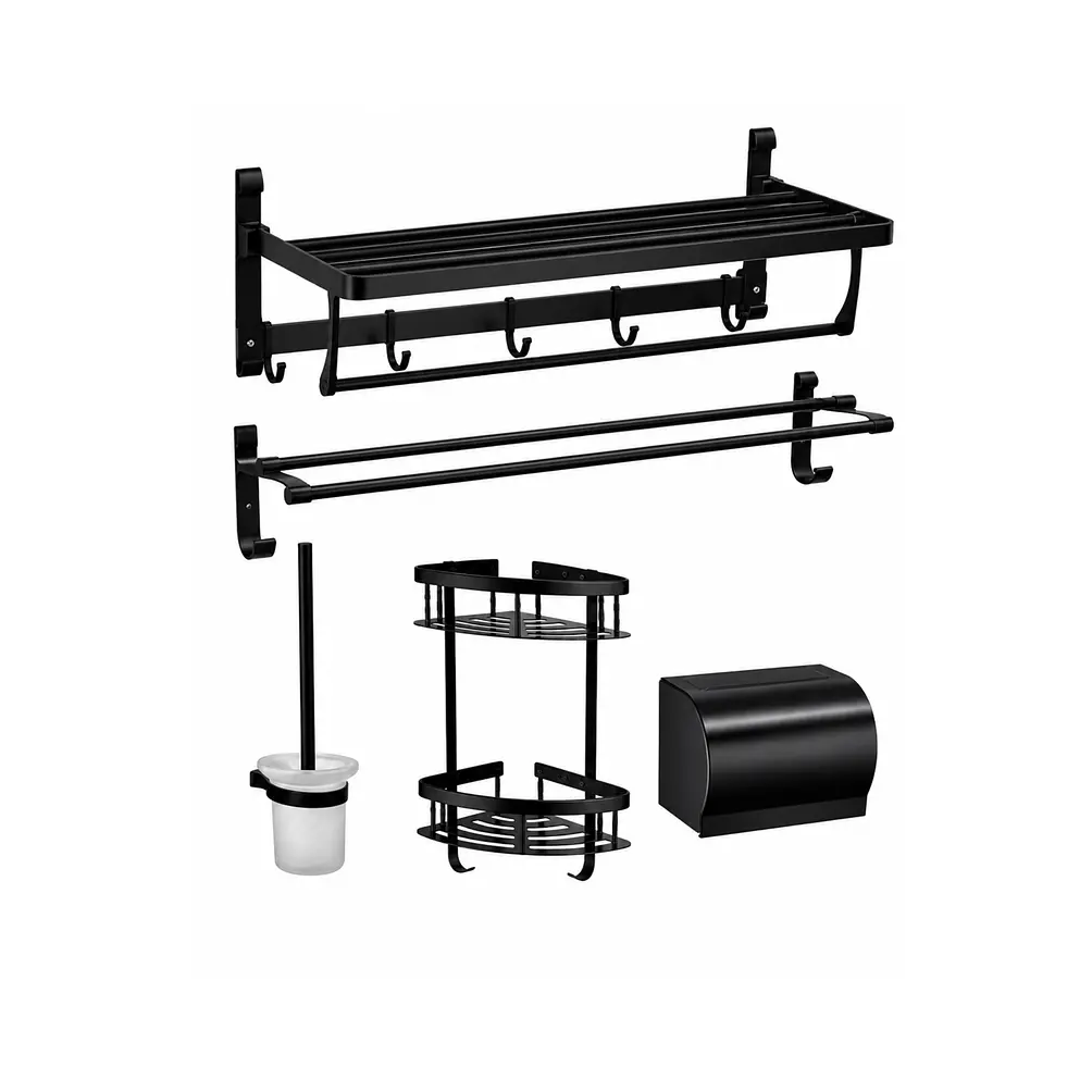Set de Accesorios para Baño de Aluminio Negro Mate 5 Piezas 2