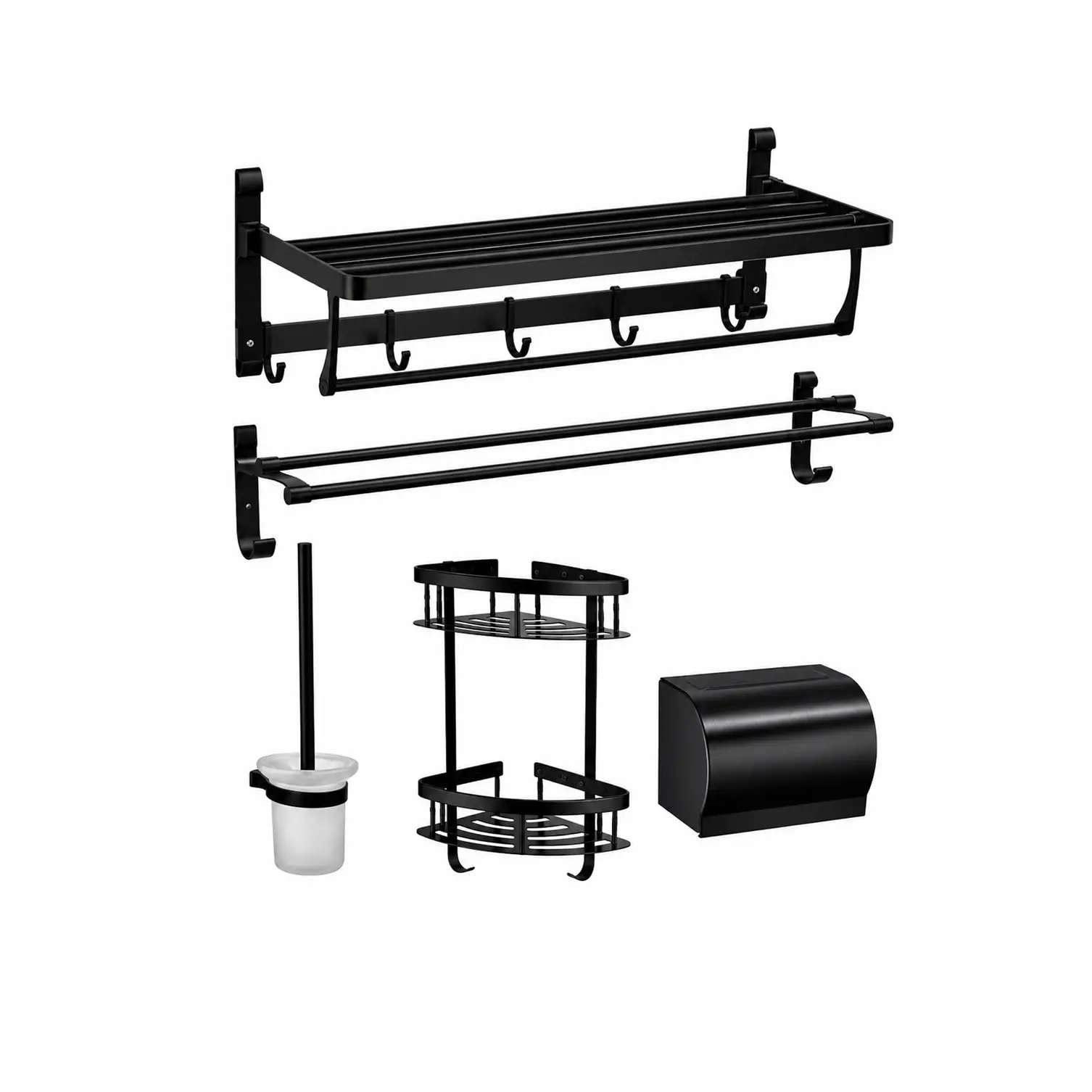Set de Accesorios para Baño de Aluminio Negro Mate 5 Piezas 2