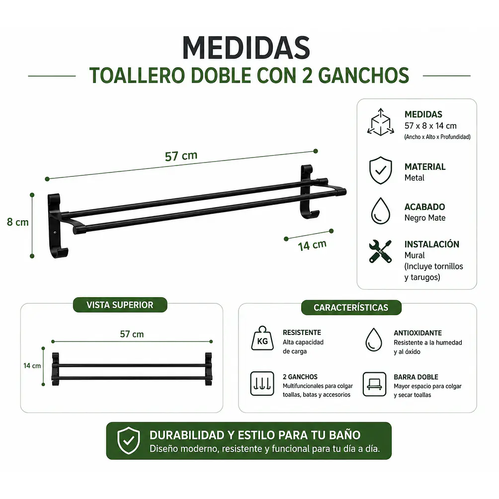 Set de Accesorios para Baño de Aluminio Negro Mate 5 Piezas 5