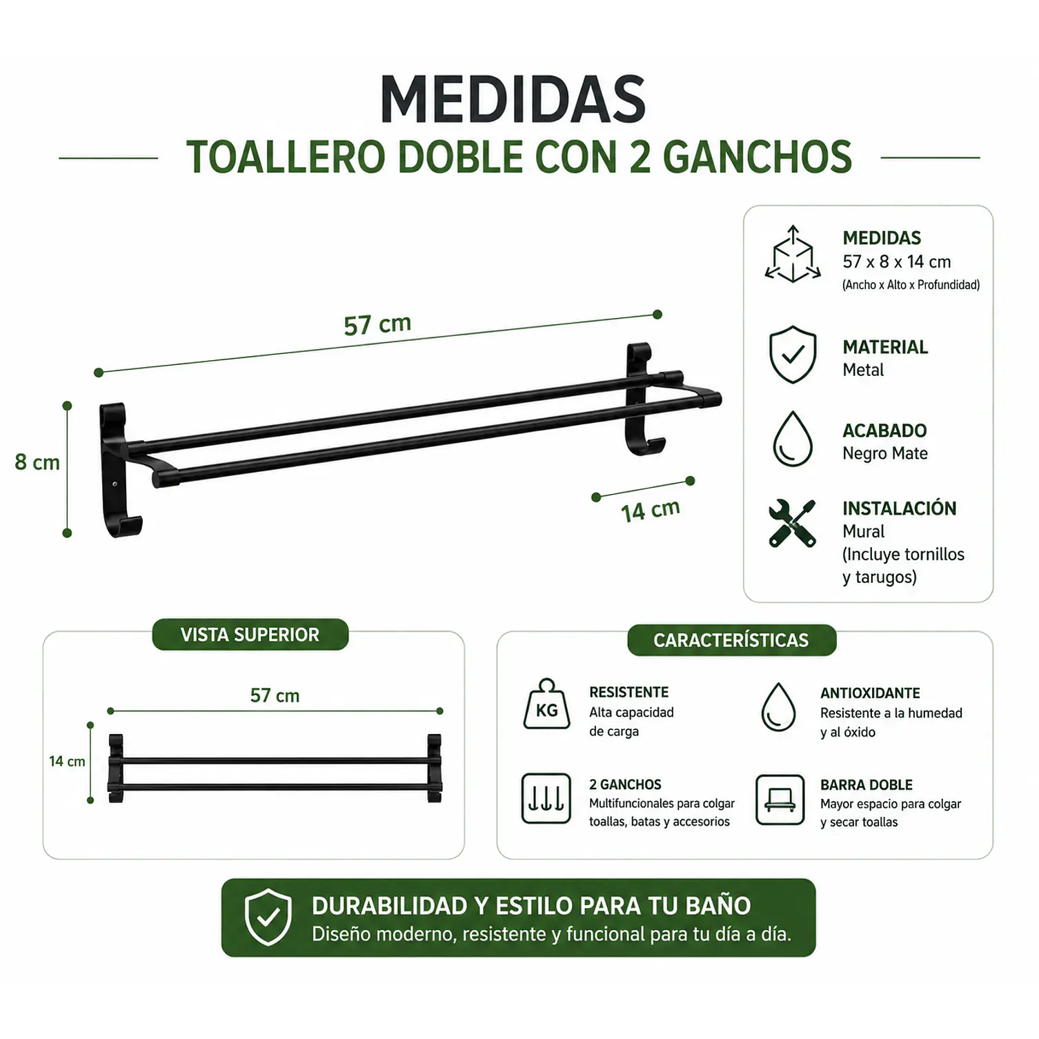 Set de Accesorios para Baño de Aluminio Negro Mate 5 Piezas 5