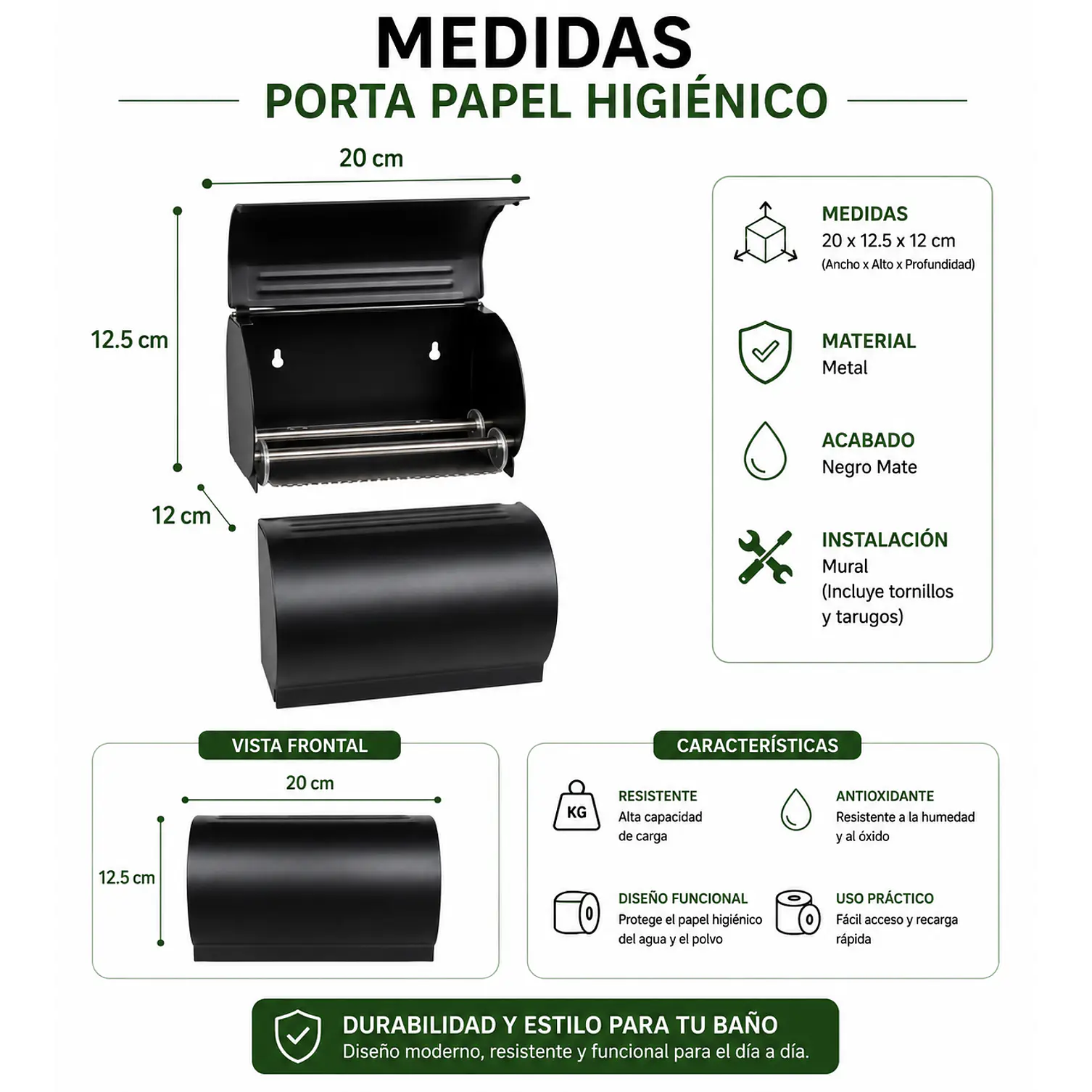 Set de Accesorios para Baño de Aluminio Negro Mate 5 Piezas 6