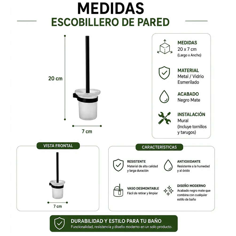 Set de Accesorios para Baño de Aluminio Negro Mate 5 Piezas 7