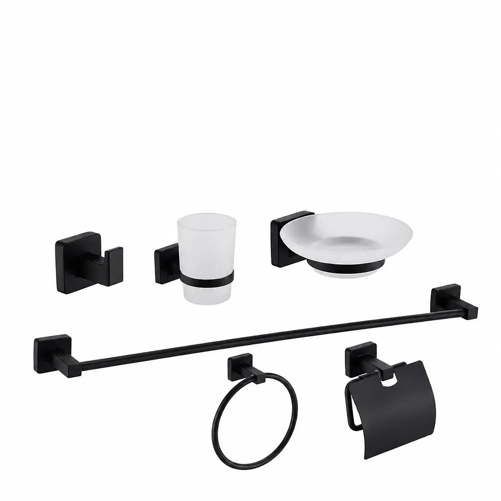 Set de Accesorios para Baño Acero Inoxidable Negro Mate 6 Piezas 2