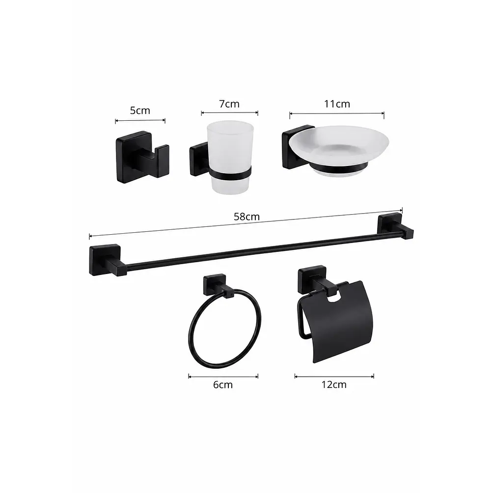 Set de Accesorios para Baño Acero Inoxidable Negro Mate 6 Piezas 3
