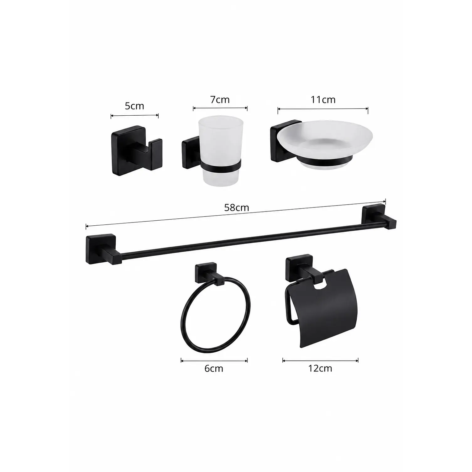 Set de Accesorios para Baño Acero Inoxidable Negro Mate 6 Piezas 3
