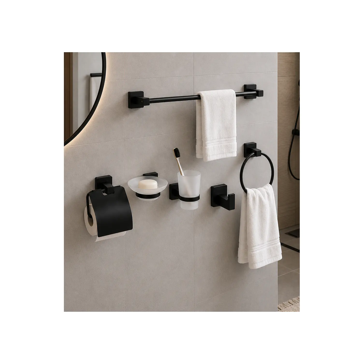 Set de Accesorios para Baño Acero Inoxidable Negro Mate 6 Piezas 1