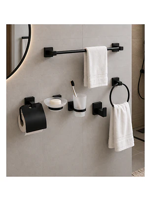 Set de Accesorios para Baño Acero Inoxidable Negro Mate 6 Piezas