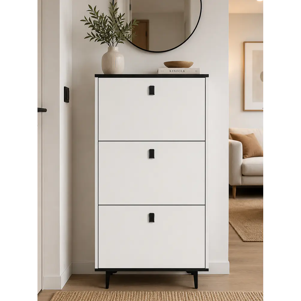 Mueble Zapatero Organizador 3 Niveles Blanco Con Gris Oscuro 118x60x17 cm 1