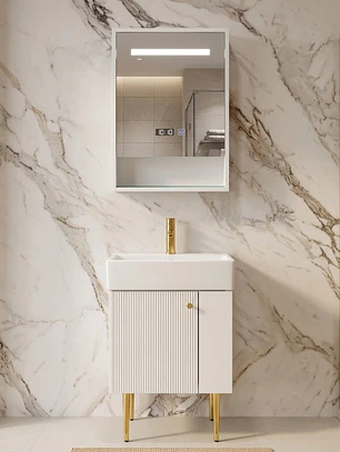 Vanitorio A Piso Blanco 50 cm Con Botiquin Y Espejo LED Con Reloj Digital