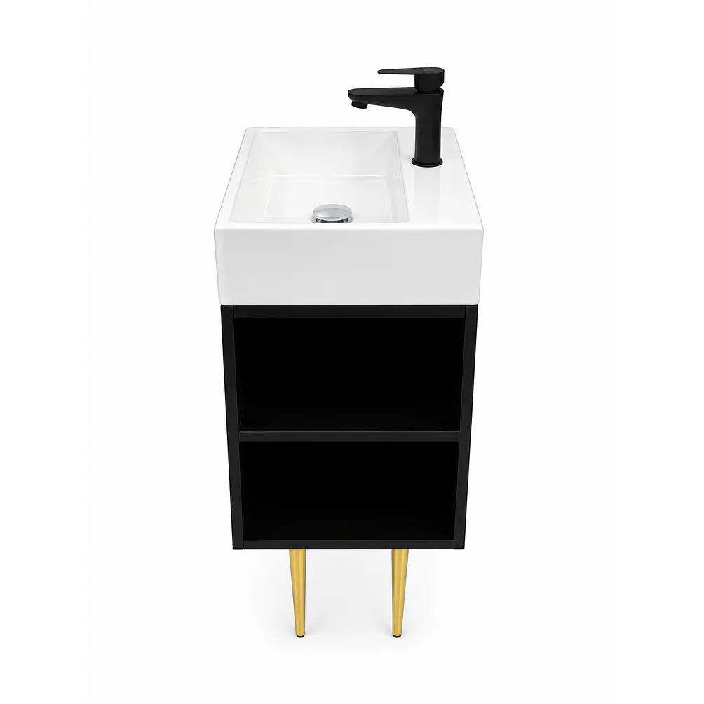  Vanitorio A Piso Negro 50 cm Con Botiquin Y Espejo LED Con Reloj Digital 3