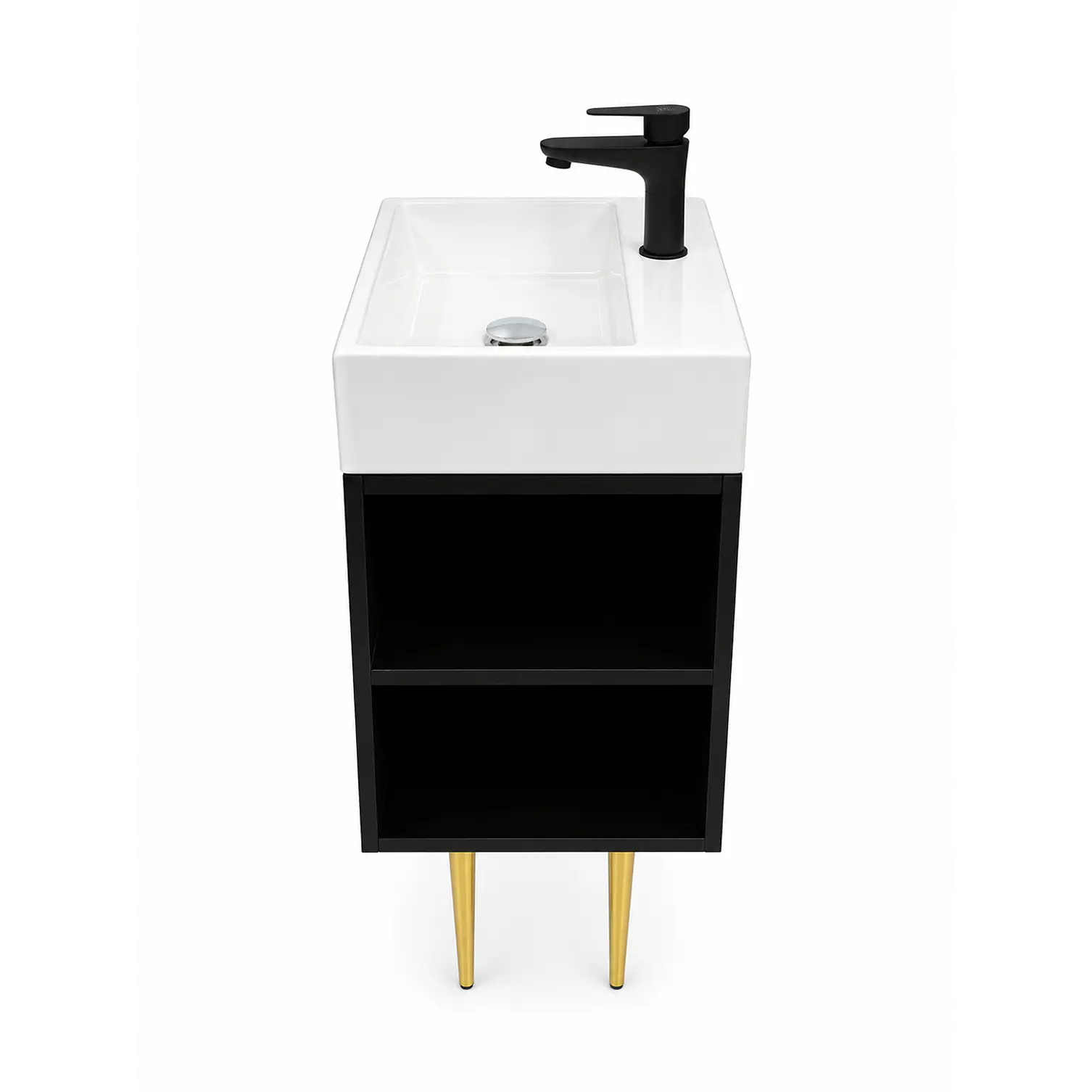  Vanitorio A Piso Negro 50 cm Con Botiquin Y Espejo LED Con Reloj Digital 3