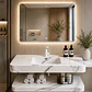 Vanitorio Flotante con Espejo LED | Lavamanos Integrado | Diseño Mármol Blanco - Miniatura 1