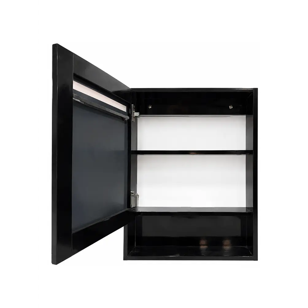  Vanitorio A Piso Negro 50 cm Con Botiquin Y Espejo LED Con Reloj Digital 4