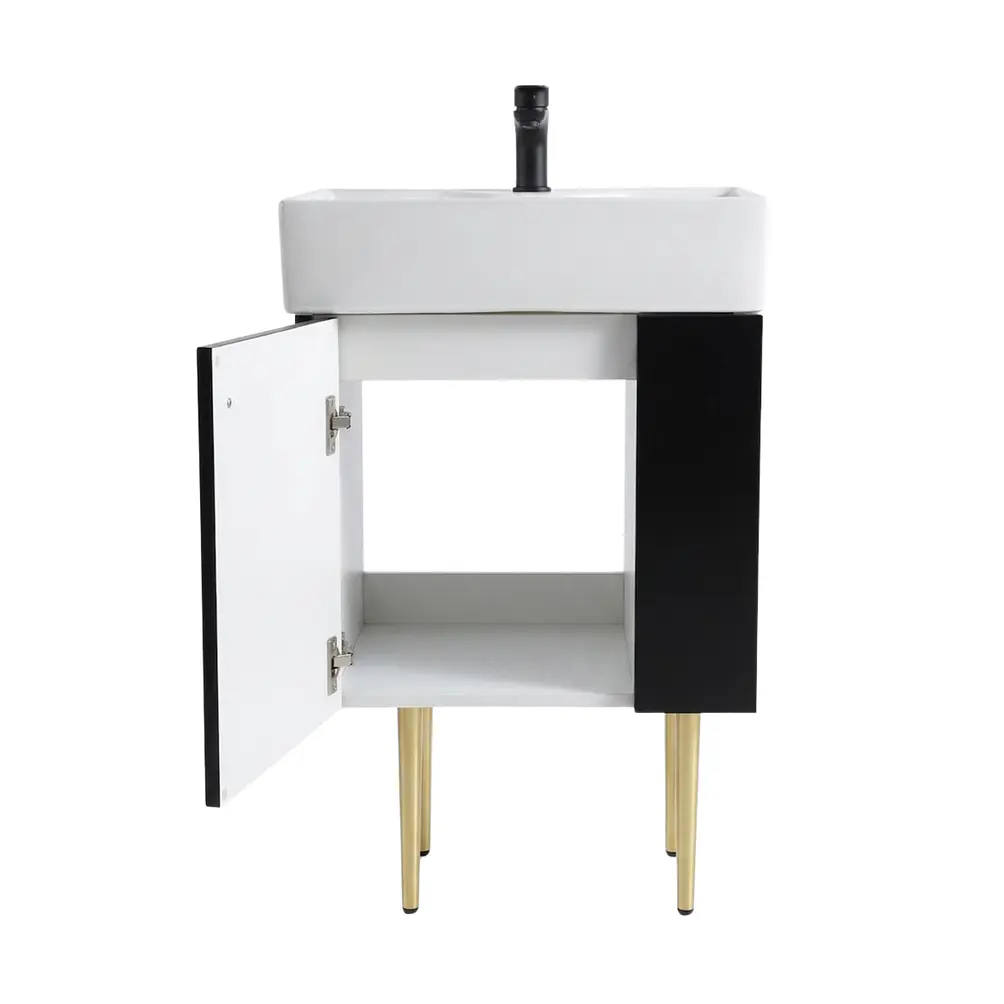  Vanitorio A Piso Negro 50 cm Con Botiquin Y Espejo LED Con Reloj Digital 5