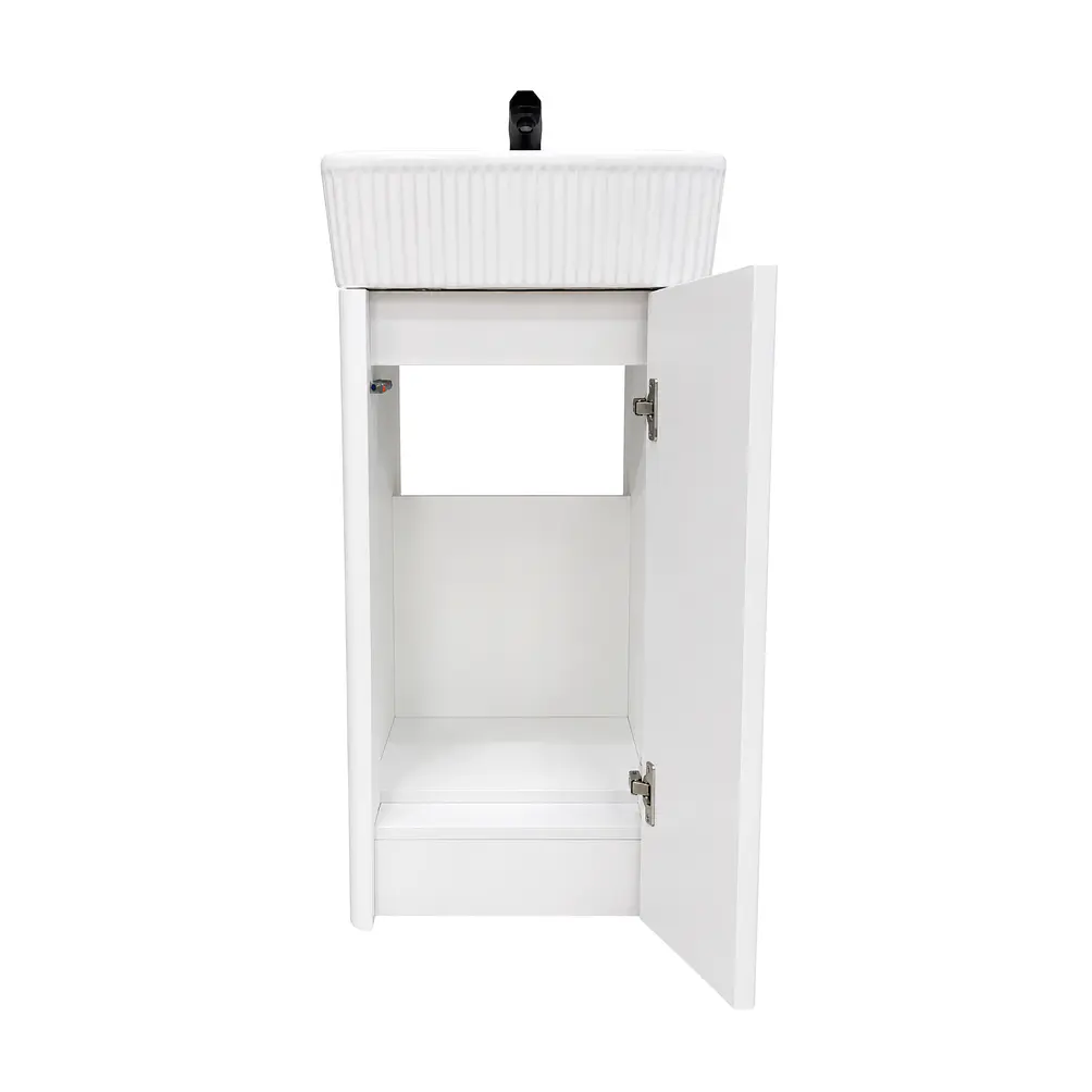 Vanitorio A Piso Completo Blanco 40 cm Con Espejo LED 4