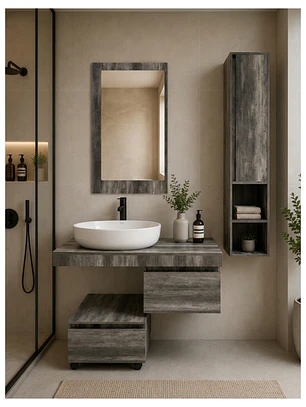 Mueble Vanitorio Flotante Completo Con Espejo, Estante y Mueble Auxiliar
