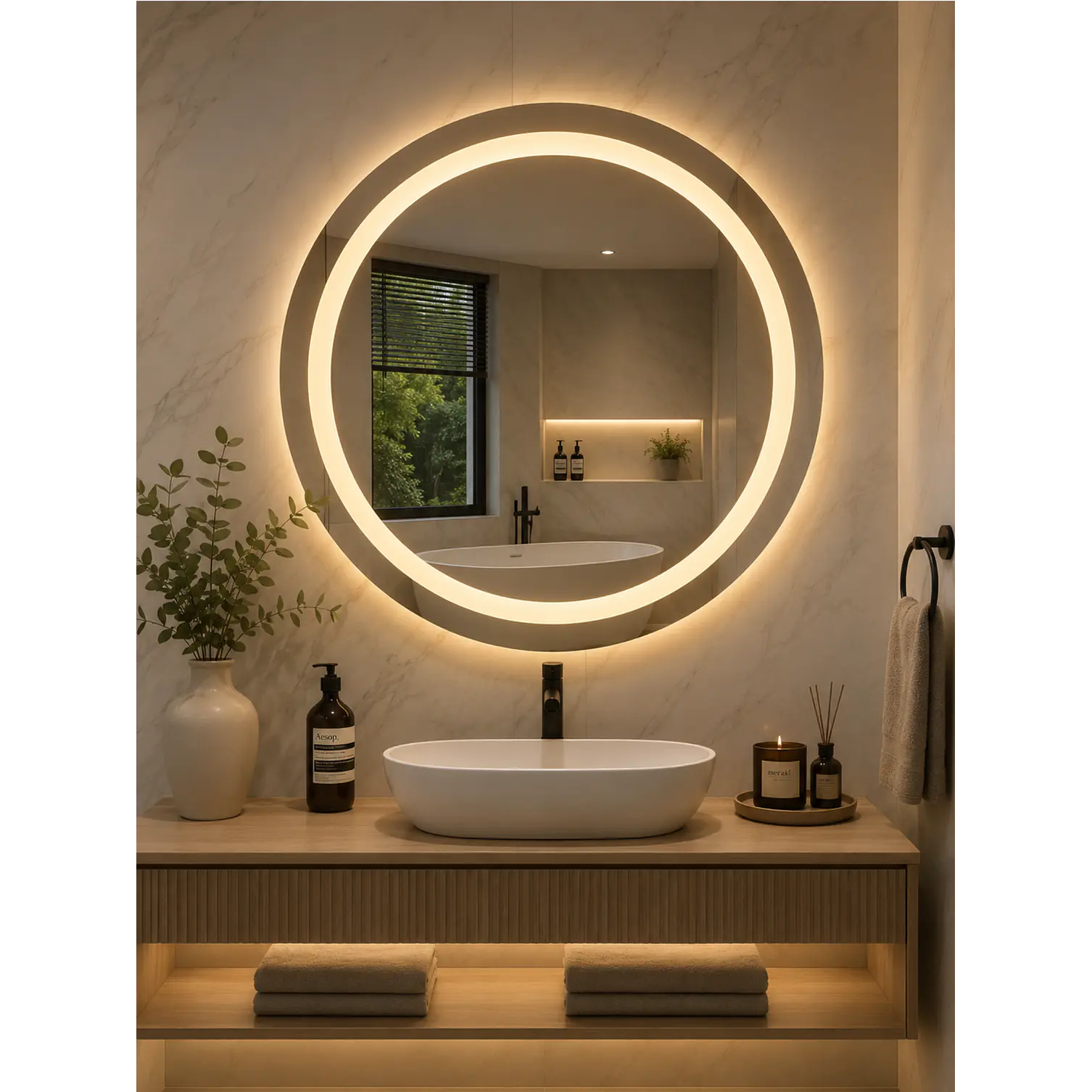  Espejo LED Redondo Sin Marco 60 cm 2