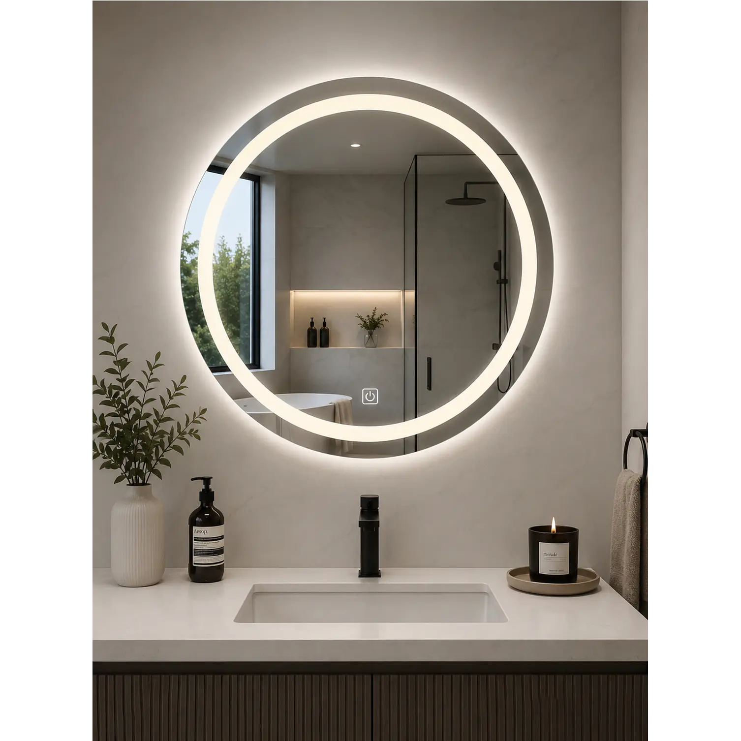  Espejo LED Redondo Sin Marco 60 cm 3
