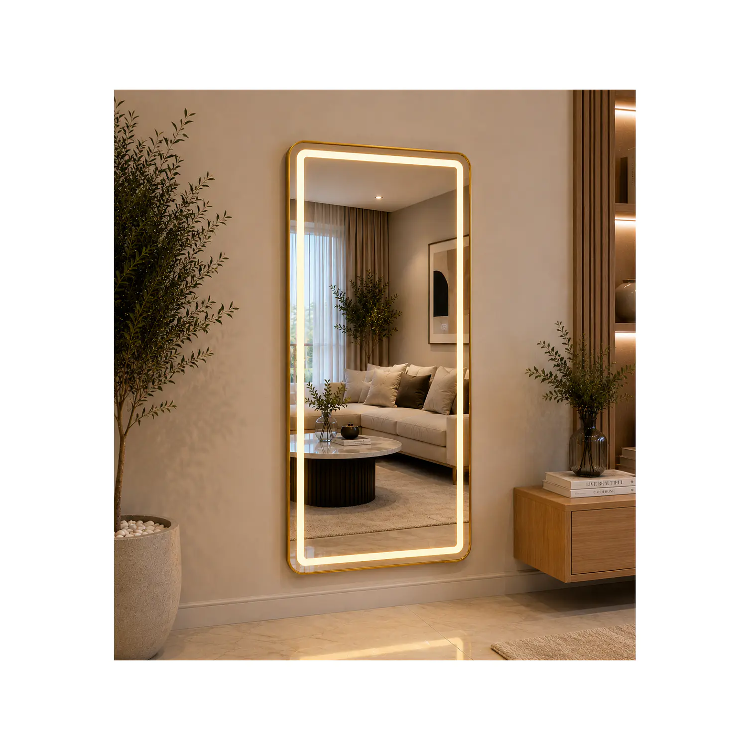 Espejo LED de Cuerpo Entero L08 Gold 70×150 cm con Opción de Pedestal 2