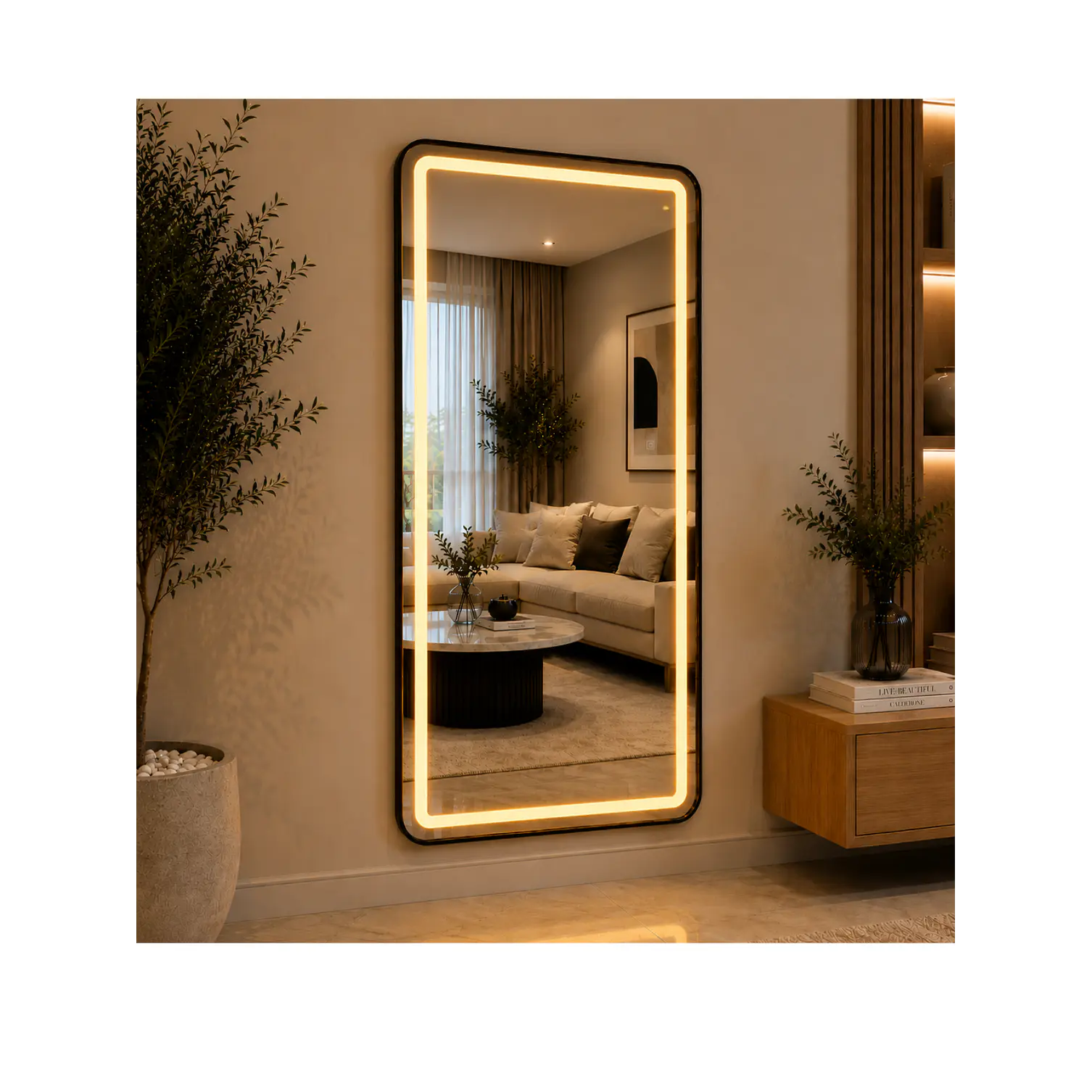 Espejo LED de Cuerpo Entero L08 Negro 70×150 cm con Opción de Pedestal 2